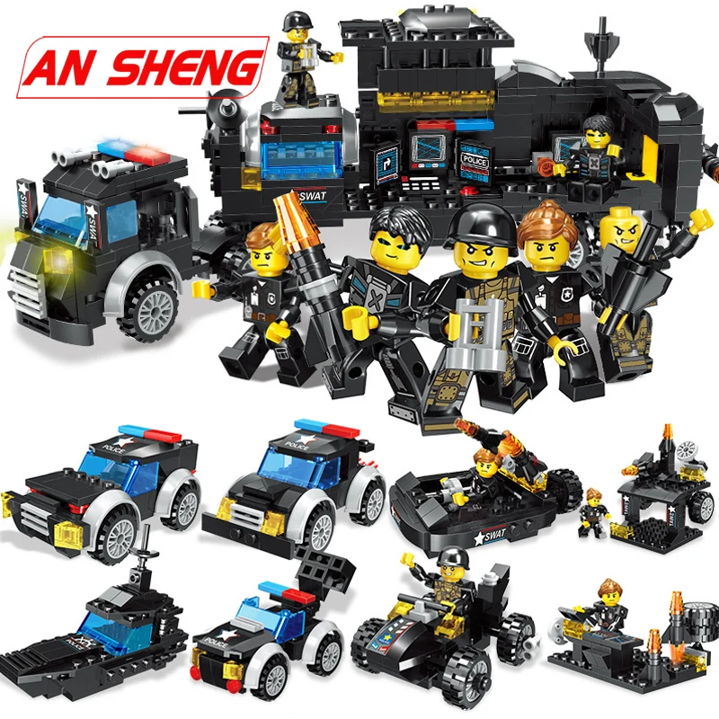 New LegoINGs SWAT City Police Truck Building Blocks Sets Ship Helicopter Vehicle Creator Bricks Playmobil Toys Children Gifts