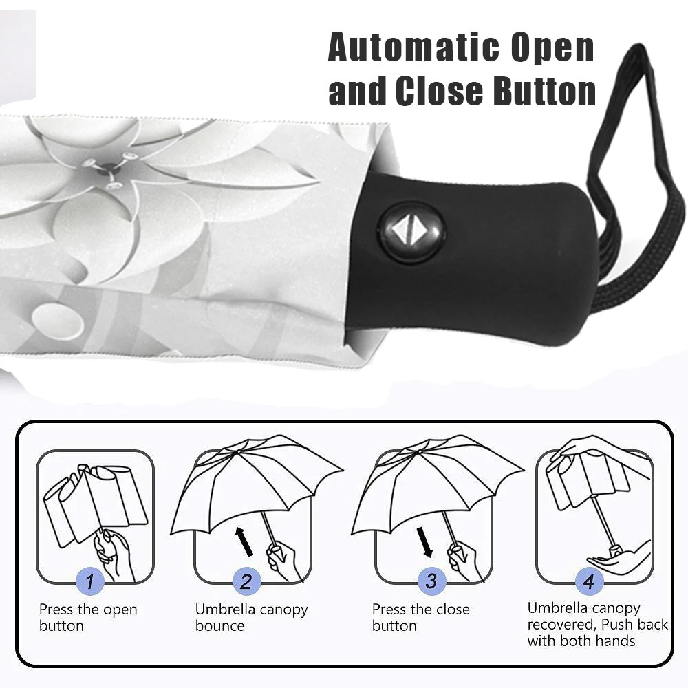 Full Automatic 3D Floral Guarda Chuva White Sun Protection Three Folding Umbrella Rain Women Anti UV Outdoor Travel Sombrinha folding umbrella,automatic umbrella,sun umbrella