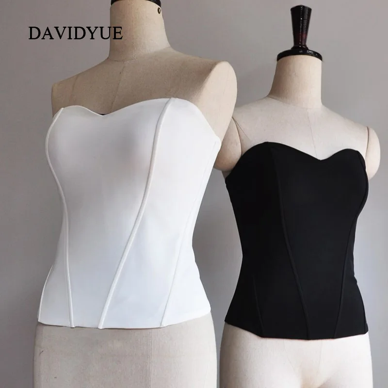 

Women Basic Sweetheart Neck Boned Corset Fashion Shapewear Zip Back Black White Tube Tops Sexy Slim Fit Strapless Tops