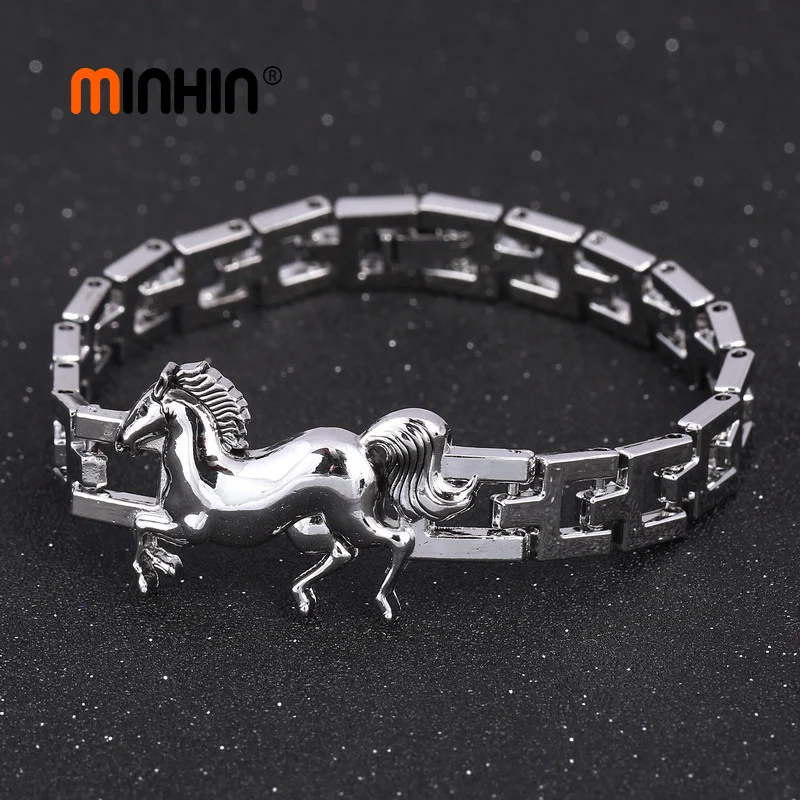 MINHIN Серебряный браслет на запястье браслеты конский дизайн звено цепи панк обертывание браслеты для женщин мужчин студентов модный браслет
