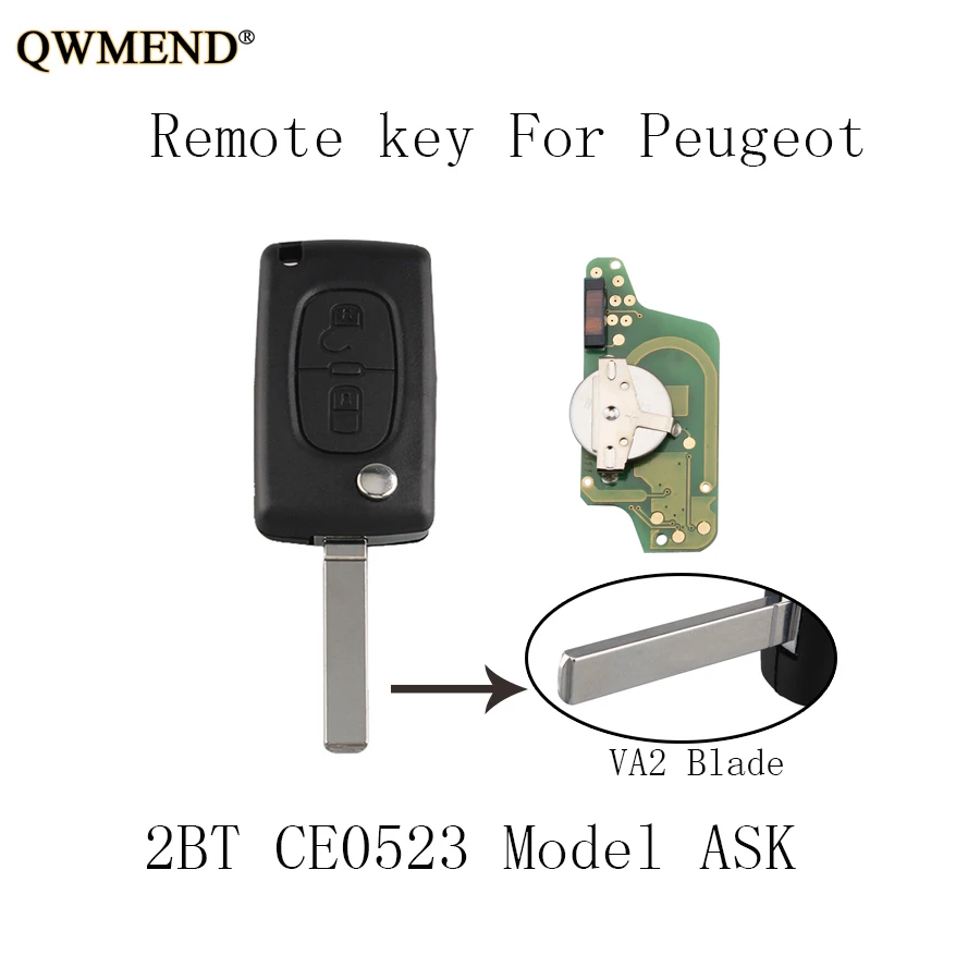 QWMEND 433 МГц VA2 Blade Автомобильный Дистанционный ключ для PEUGEOT 207 307 308 407 807 Expert Partner CC SW
