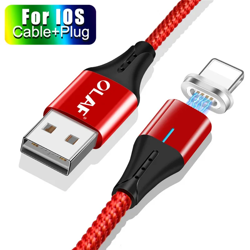 Магнитный кабель OLAF 3A Micro Usb type C QC 3,0 для быстрой зарядки телефона Microusb type-C магнитное зарядное устройство usb c для iphone huawei Xiaomi - Цвет: Red Ios Cable