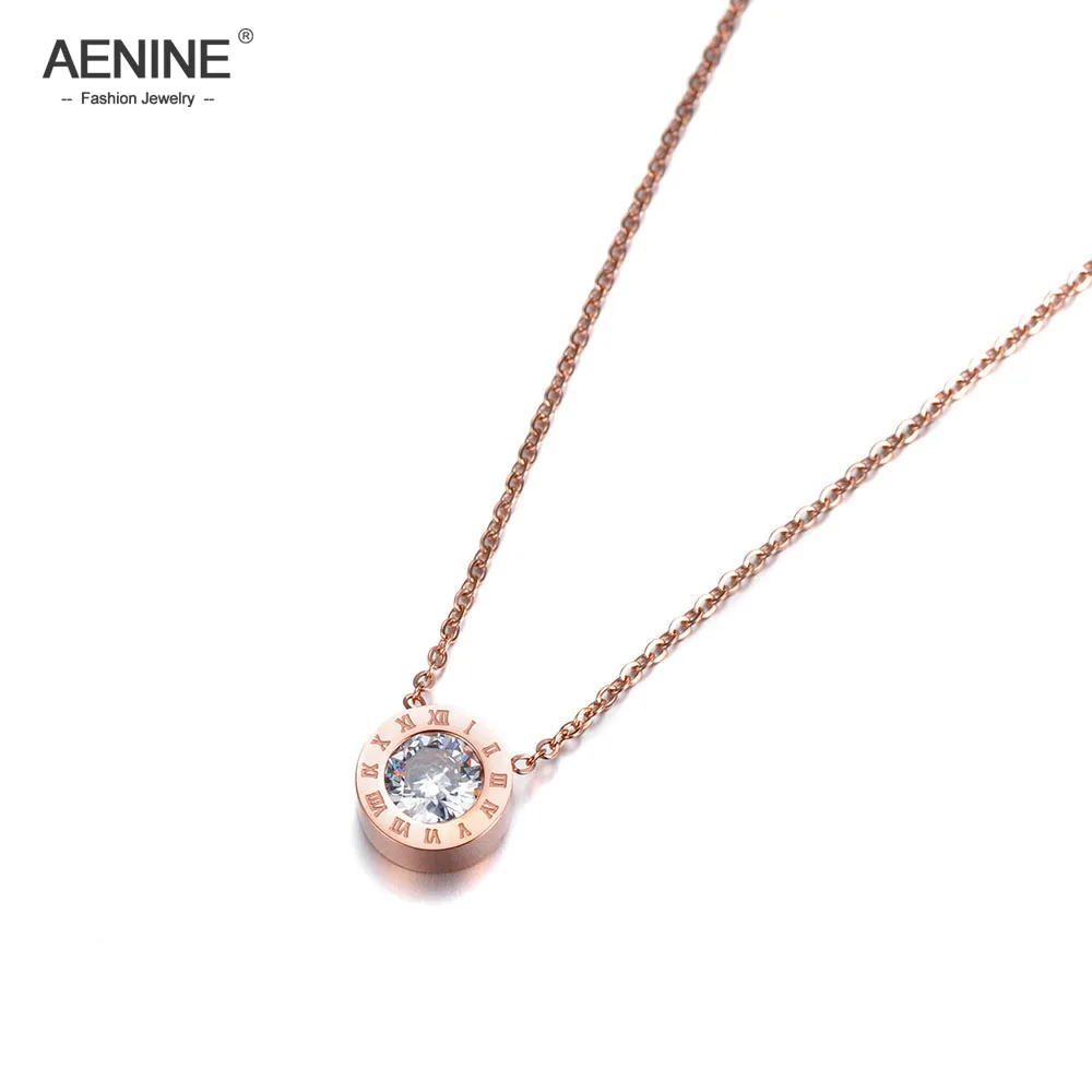 AENINE круглый 2Ct кубический цирконий кристалл кулон ожерелье ювелирные изделия титановая сталь Чокеры ожерелье на День святого Валентина AN18004