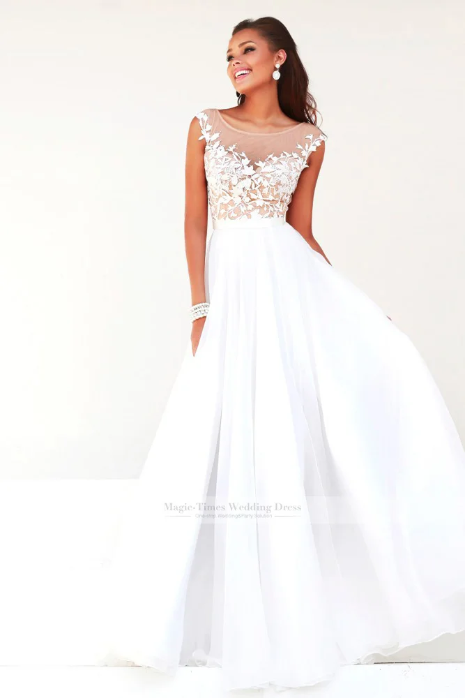 Fashion A Line Floor Length Gowns Sheer Illusion Neckline Lace Fashion A Line Floor Length Gowns Sheer Illusion Neckline Lace Liques Throughout Bodice Tulle Skirt Long Prom Dresses 2017 In From Weddings