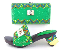 New Design Woman Pumps Shoe And Bag Set African High Heel Shoes And Bag Set For Party Dress Free Shipping green Color ! MLQ1-4