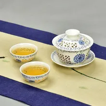 Изысканный чайный сервиз из костяного фарфора, чайный набор кунг-фу, дорожный керамический чайный сервиз, один гайвань и две чашки