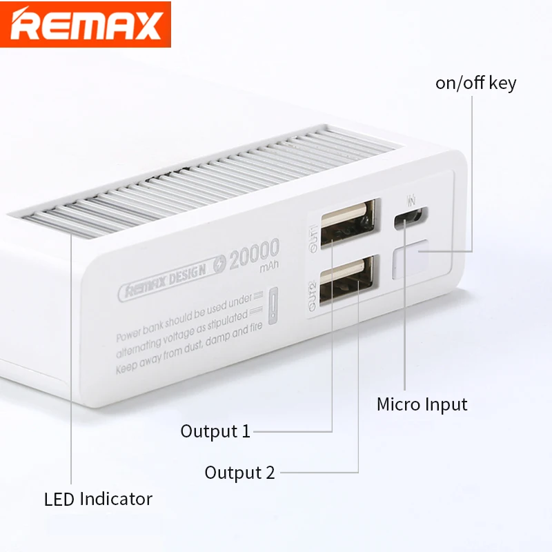 Remax 2.4A 20000 мАч Quick Charge Мощность банка полимерная Батарея двойной зарядка через usb