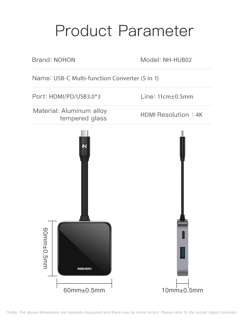 NOHON type C концентратор USB 3,0 USB-C к HDMI концентратор адаптер для MacBook Pro huawei mate 20 Pro PC USB разветвитель 5 портов PD QC док-станция