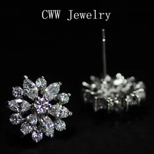 Трендовая бижутерия Italina Rigant. Серьги-гвоздики с белыми фианитами 1,4 см. Серьги для девочек.(CZ083