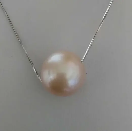

13.7mm natural south sea pearl pink pendant necklace 18inch silver chain