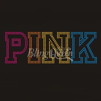 

BlingQueen 25PCS/LOT Rhinestone Transfers Hot Fix Iron On Appliques PINK Design