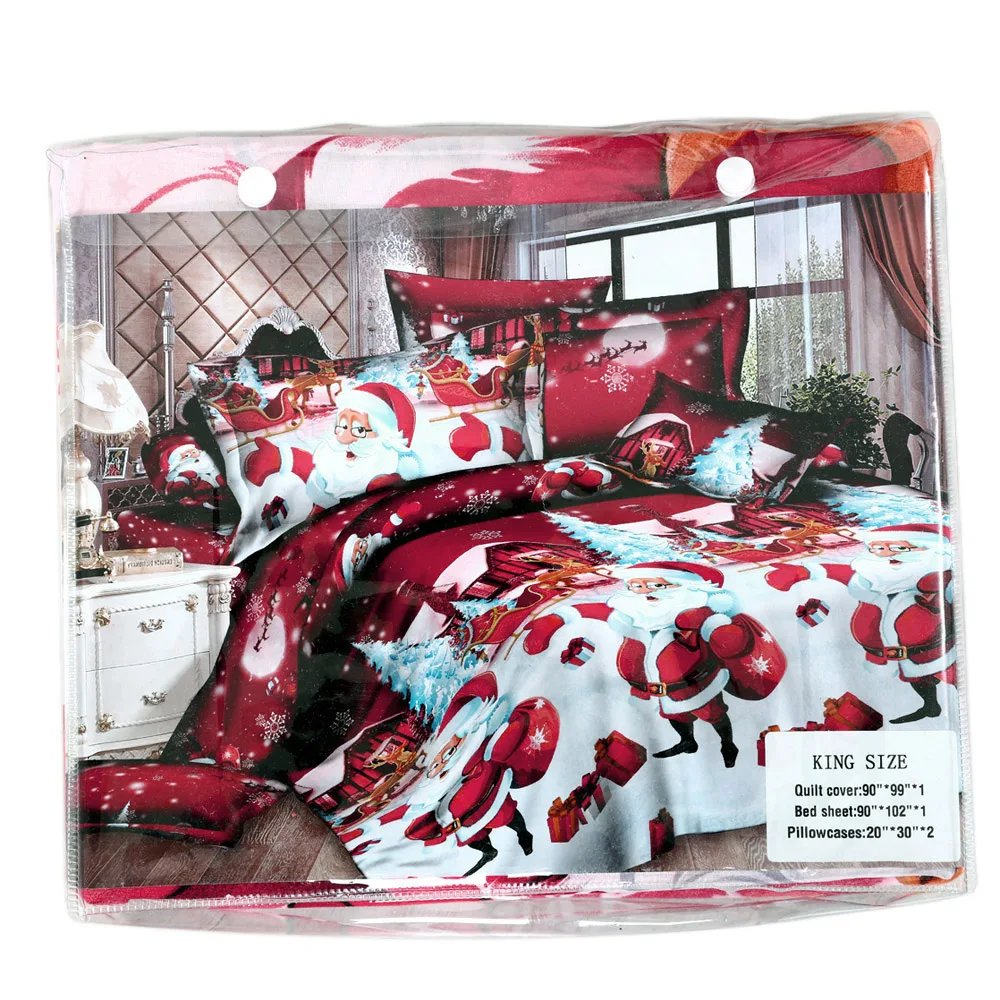4 шт./компл. 3D мультфильм постельного белья веселый рождественский подарок Санта Клаус постельное одеяло Стёганое одеяло покрывало простынь и 2 наволочки для подушек, год