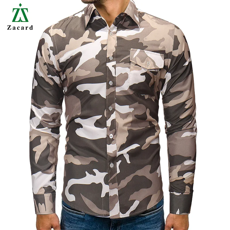 2018 Men Fashion Camouflage Shirt 3 Colors Long Sleeve Casual Men's Shirts Plus Size 3XL Turn-Down Collar Male Streetwear | Мужская