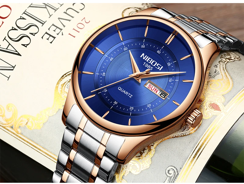 Relogio NIBOSI Watch Men Waterproof Leather And Steel Band Men Watch Date Day Blue Wrist Watch Analog Quartz Fashion Male Clock  (19)