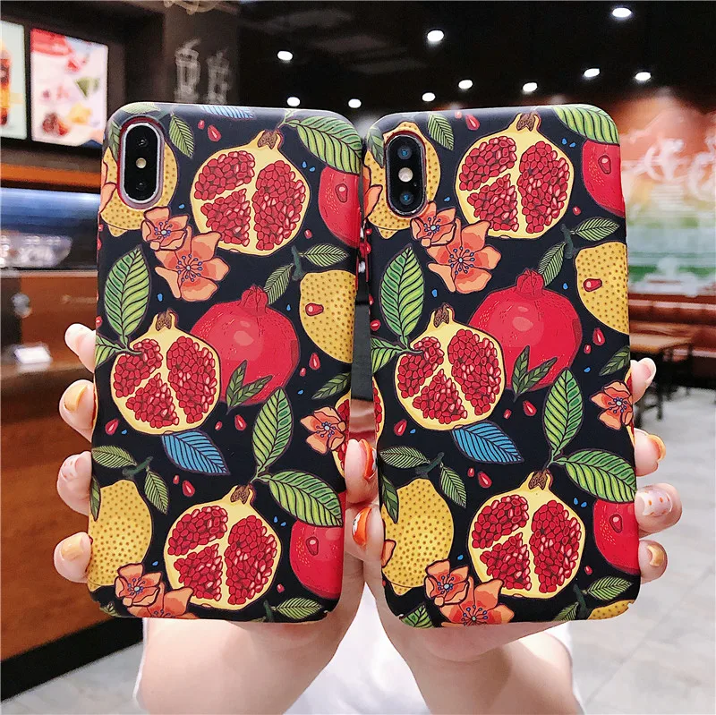 

Luminous Phone Case for IPhone 7 8 6 6S Plus Pomegranate Patterned Cases Matte Hard PC for IPhone Xr Xs Max X Back Cover Coque