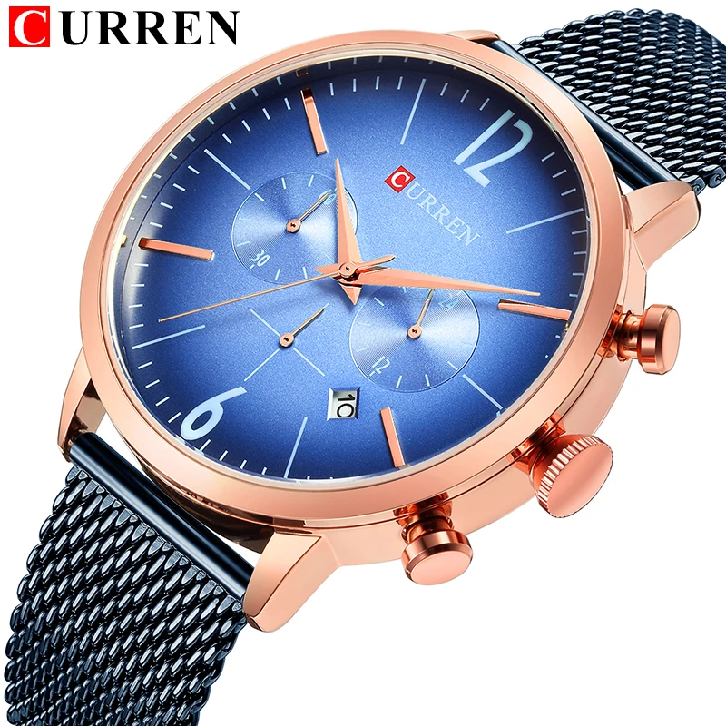 

Top Luxury Brand Full steel Quartz Watch Men Sport Chronograph Date Clock Male Business Wrist Watch Mesh Band Relogio NEW