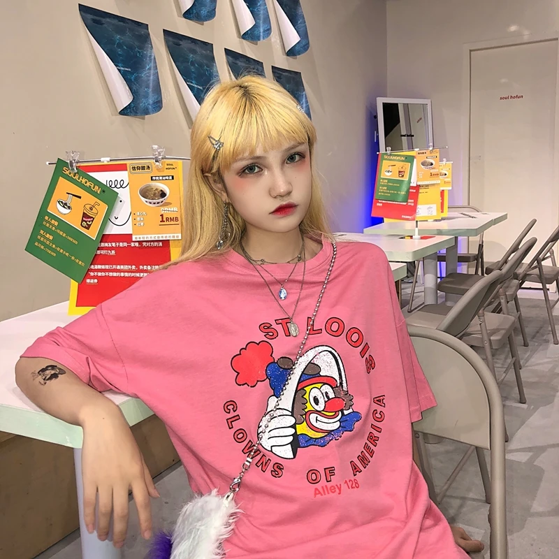 Vintage T Shirt Women Summer Cotton Top Buffoon Clown Printed Harajuku Zaraing Tumblr Tee Shirt Femme camiseta mujer Streetwear