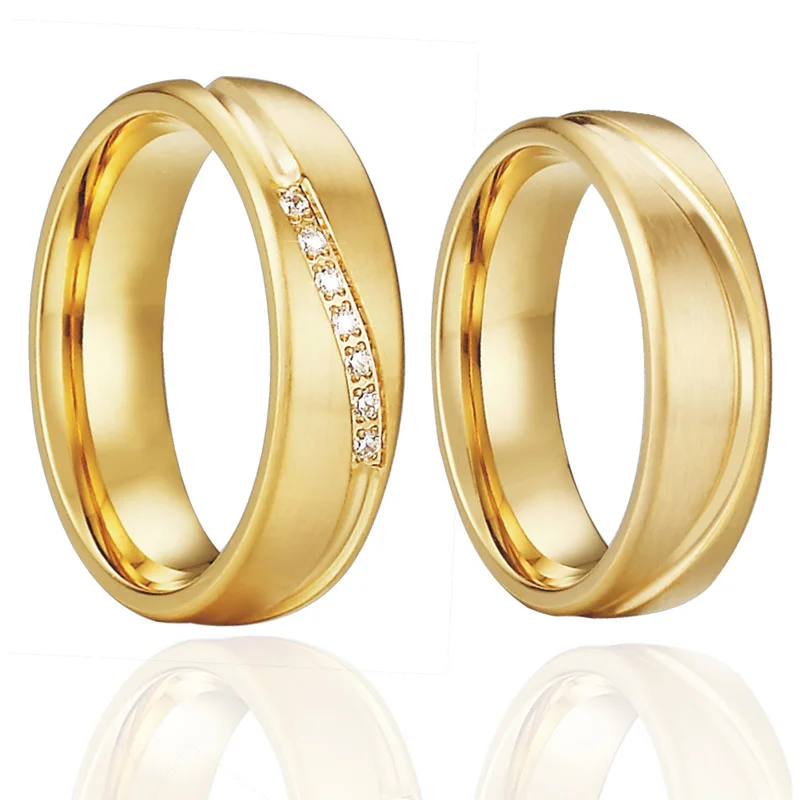 Gold Color Wedding band Couple Rings Men Alliance Anel Anillos Bague Eheringe Jewelry Engagement Rings for Women