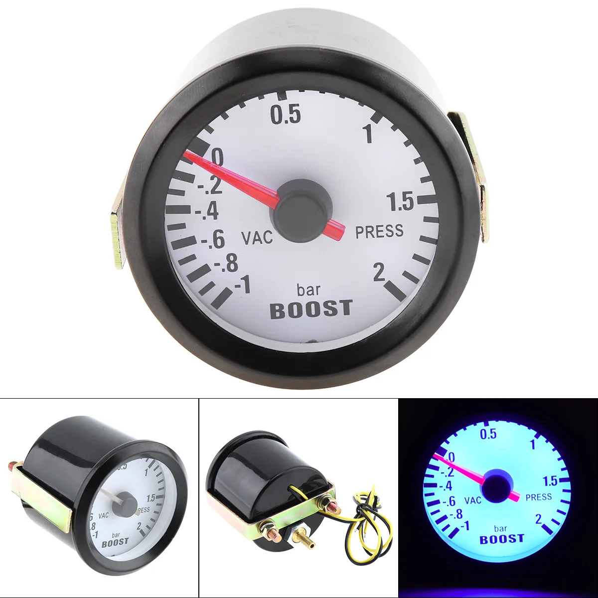 

6031BL 2" 52mm 12V Blue LED -1~2 Bar Turbo Boost Gauge Meter with Sensor for Auto Car Boat Truck ATV