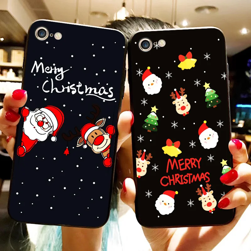 IIOZO Soft Silicone Case for iphone X 6 7 8 Plus XR XS MAX Cute Cartoon Christmas Santa Claus Deer Snow Cover Phone Cases