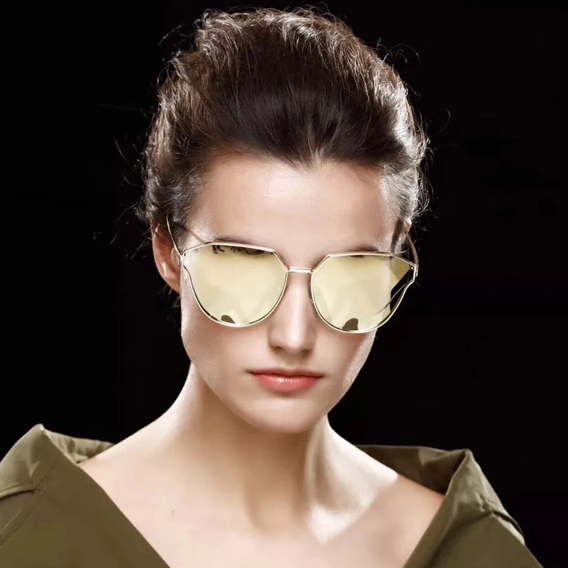 MIZHO Future медные Металлические поляризованные солнцезащитные очки женские кошачий глаз зеркало UV400 очки мужские солнцезащитные очки прозрачные визуальные прозрачные розовые