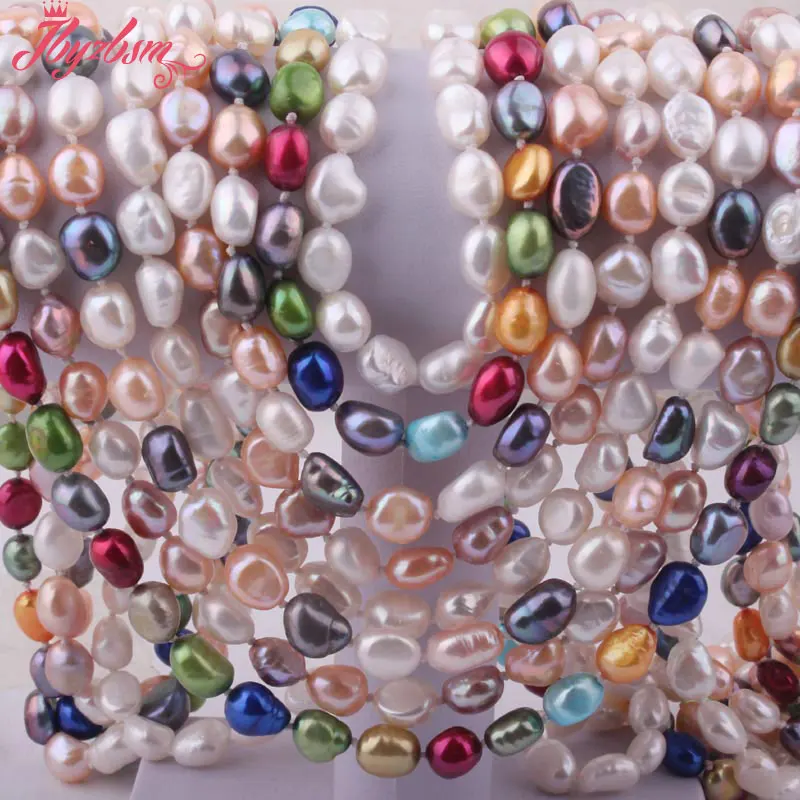 

7x8-8x9mm Natural Freeform Freshwater Pearl Gem Stone Beads Fashion Style Handwork Necklace 45" Not Button,Free shipping