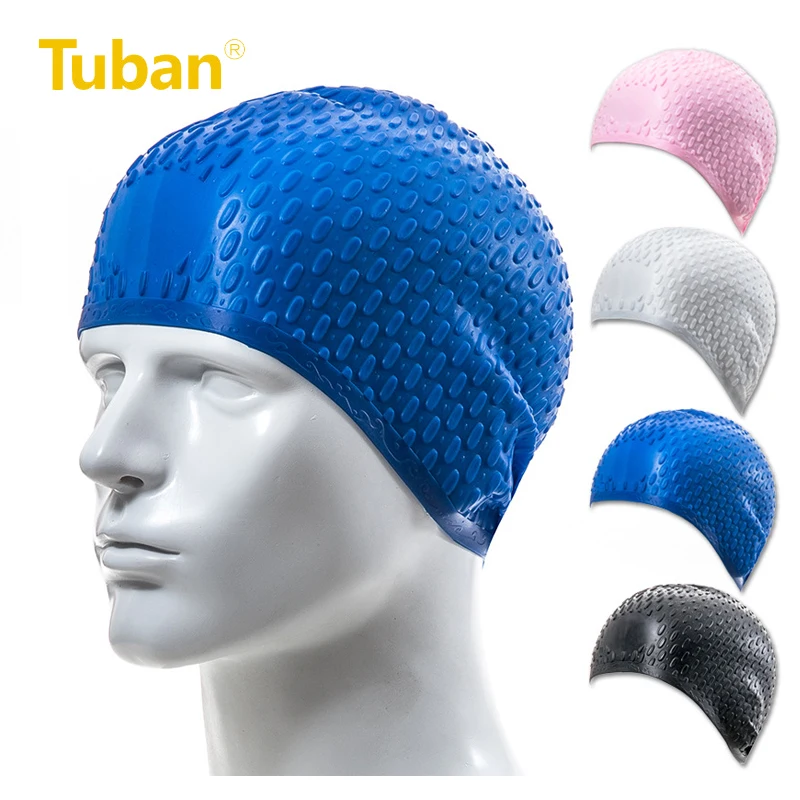 

Tuban Professional Hooded Swimming Cap Genuine Male Female General Long Hair Waterproof Silicone Water Drop Swimming Cap Large