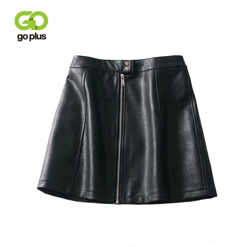 

GOPLUS 2019 PU Leather Skirt Black High Waist Zipper Front Sexy A-Line Skirts Autumn Winter Women Elegant Mini Skirt C6298