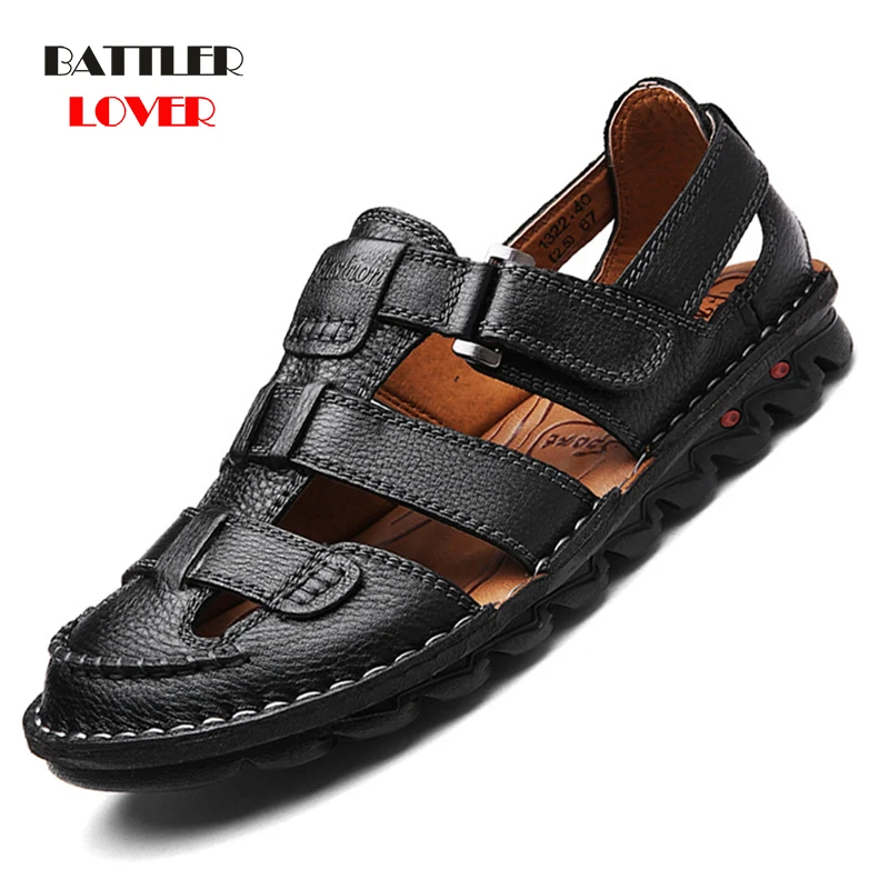 2019 Genuine Leather Men Soft Sandals Classic Comfortable Mans Rubber Flip Flops Summer Shoes Sandals Large New Arriving