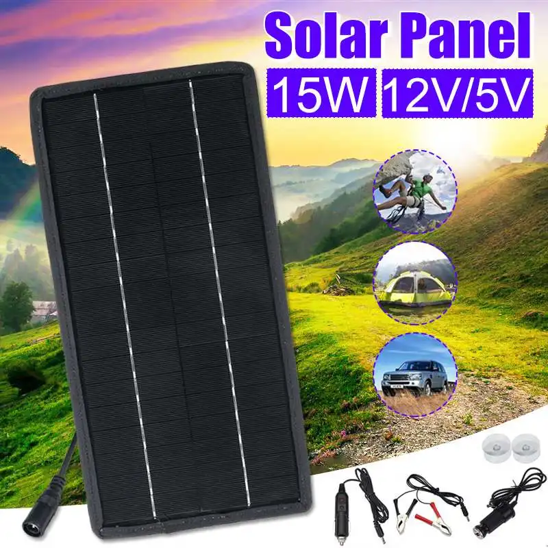 Открытый 15 W солнечные панели из кремня 5 V 12 V Солнечный Системы DIY для Батарея Зарядные устройства для автомобиля переносная солнечная