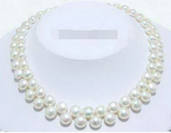 

zj 00027 2 Rows Genuine White Button Pearl 18KWGP Clasp Necklace