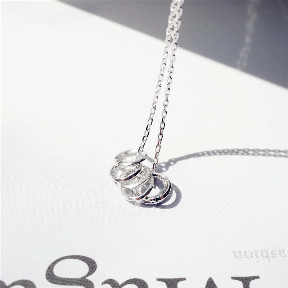 circles necklace women 100% 925 Sterling silver nacklace Jewellery Clavicle chain pendant charms gift