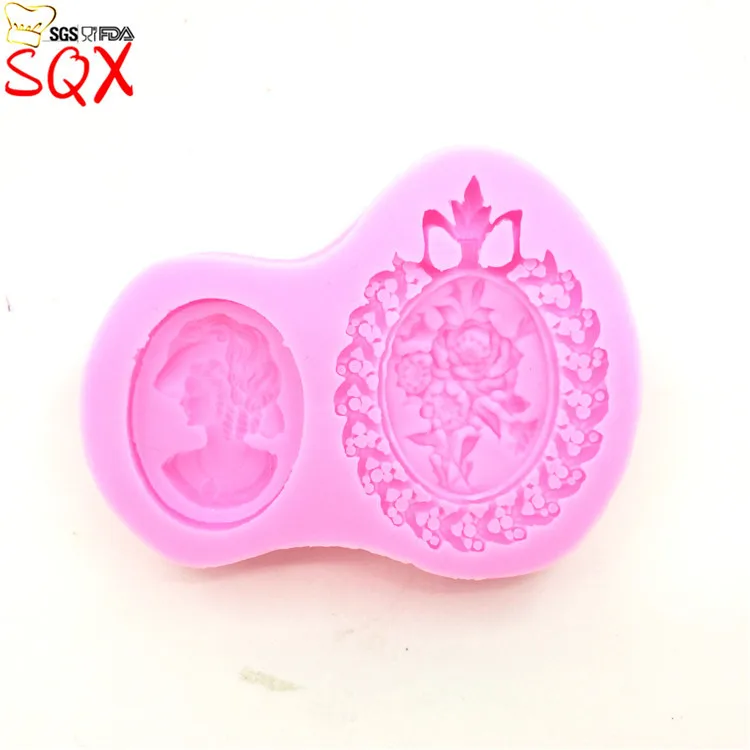 

New arrival Queen Avatar & Flower Cameo Silicone Mold Silicon Mould For Polymer Clay Crafts Cake Decorating Decoration SQ16101