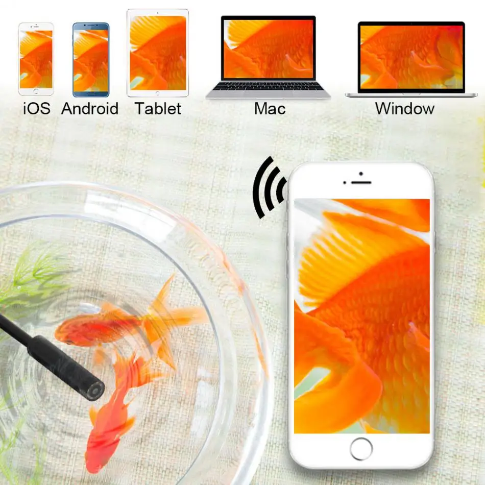 F130 8 LED 8MM Waterproof Wireless WiFi Borescope Endoscope Inspection HD 1200P Camera for iPhone Tablet PC Computer etc