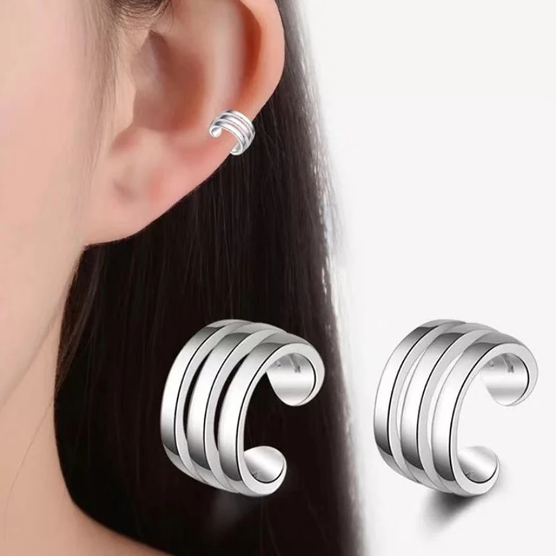 Чистый 925 стерлинговые серебряный крючок для уха клип серьги Fow для женщин и мужчин без пирсинга клип на простые серьги-кольцо уха кости пряжки