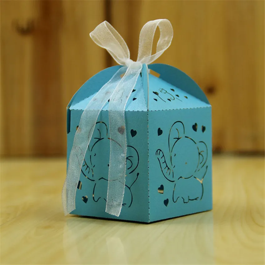 Вечерние сувениры для крещения, 100 шт., милые детские коробки со слоном для мальчиков и девочек, Подарочная коробка для конфет, Сувенирная Коробка для крещения