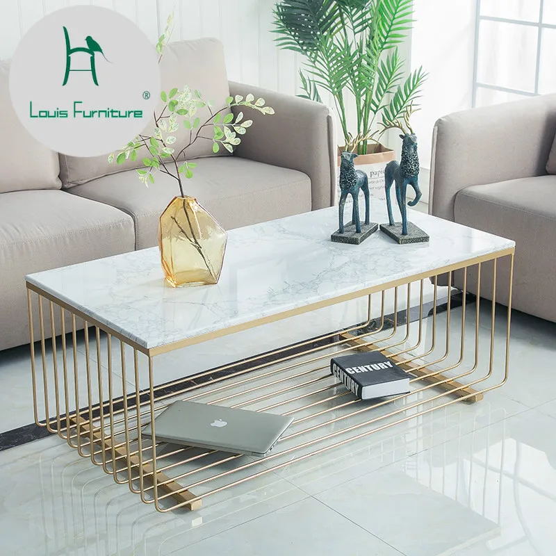 Кофейный столик Louis Fashion в скандинавском стиле для гостиной из мрамора и железа