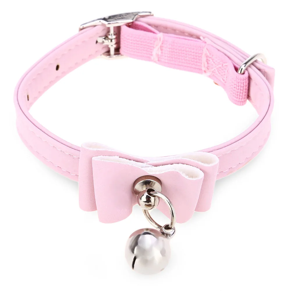 Pet Collar Puppy Elastic Bell Bow Shape PU Pet Necklacce Adjustable Dog