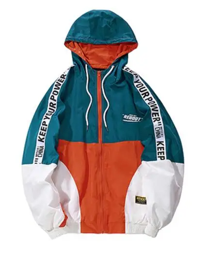 

Hip Hop Mens Hooded Windbreaker Jacket Autumn 2019 Casual Vintage Color Block Loose Track Hoodie Jacket Coats Streetwear HipHop
