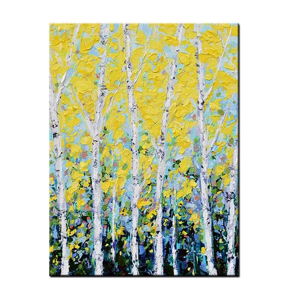 

Hand Painted Abstract Yellow Tree Forest Landscape Oil Painting Abstract Wall Picture Living Room Home Wall Decor Drop Shipping