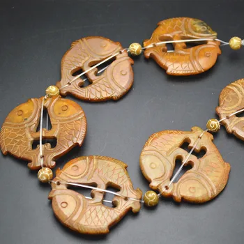 

55mm Natural Yellow Hsiuyen Stone Carved Double Fish Pendants Fashion Jewelry