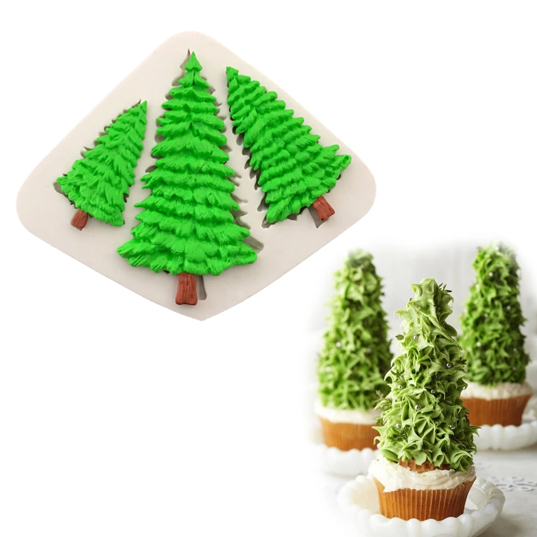 

3D 3 Holes Christmas Tree Shape Cake Chocolate Sugar Mold Fondant Stencils Decorating Tools Kitchen Gadgets
