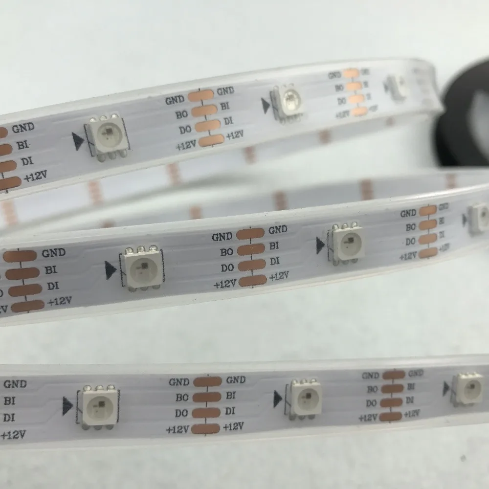 

30leds/m;5m WS2815 DC12V addressable full color RGB 5050 LED strip;waterproof in silicon tube;WHITE PCB