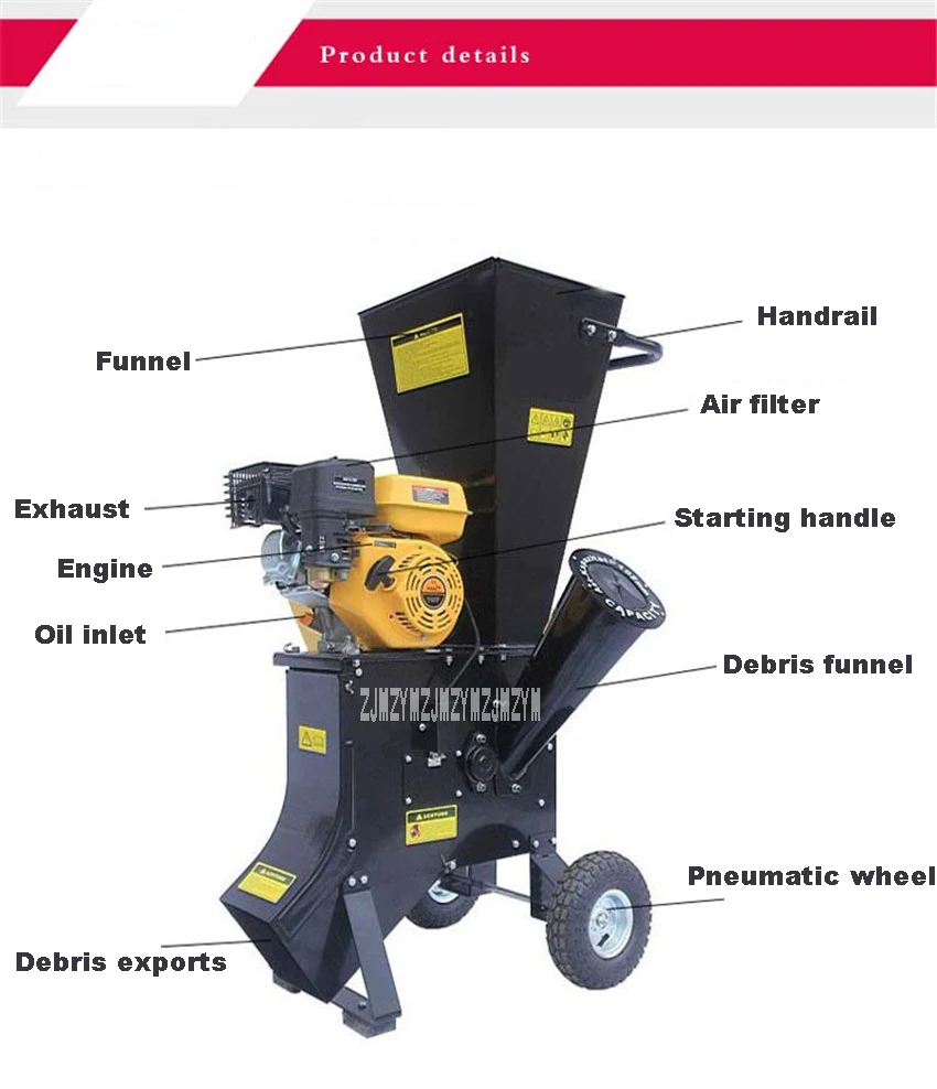CHA-702 мощный подвижный веток дерева дробилка, "(76 мм) садовые Измельчители Древесины 13 л.с./3600 об/мин, с бензиновым двигателем