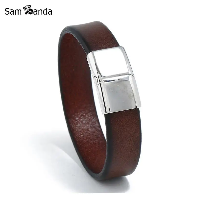 

Vintage Genuine Leather Bracelet Men Stainless Steel Magnet Clasp Casual Bangles & Bracelets For Men Women Jewelry Pulseira