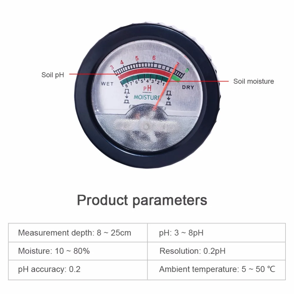 Goede Yieryi Bodem pH Vochtmeter Tester Hydrocultuur Analyzer Lange Water Kwaliteit Planten Vochtigheid Bodem Detector 3 8 pH, 1 8 vocht