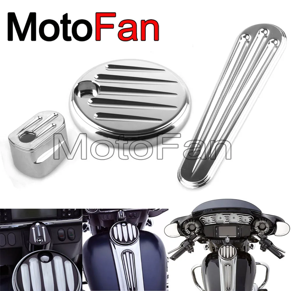 

Chrome Motorcycle Fuel Gas Door Ignition Switch Dash Insert Covers KIT For Harley Davidson Touring Road Street Glide Firefighter