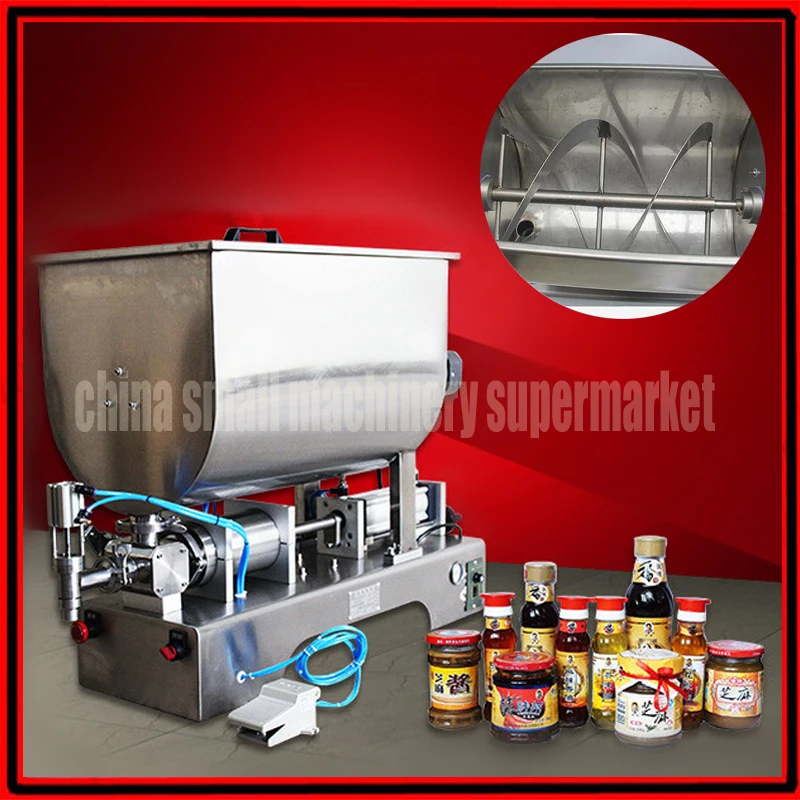 

Factory price chilli sauce filling machine, jar honey juice grease peanut butter chocolate granules filler with mixing hopper