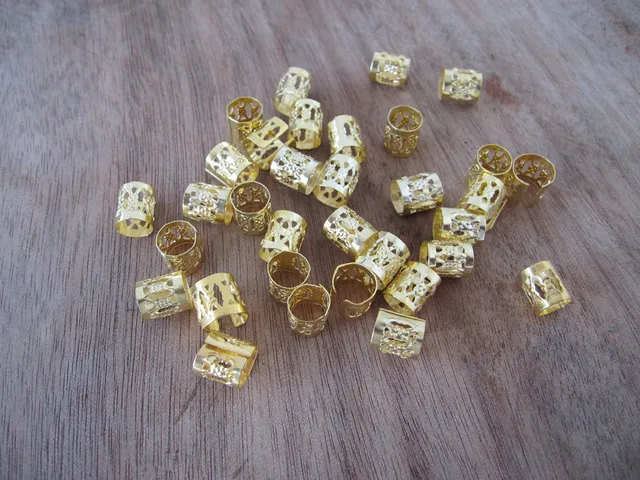 100 Golden Dreadlock Beads Adjule Hair Braid Cuff Clip 8mm Hole 100 Golden Dreadlock Beads Adjule Hair Braid Cuff Clip 8mm Hole
