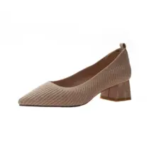 Летние трикотажные эластичная ткань Professional обувь для женщин с острым носком на низком каблуке Женская обувь на широком каблуке Модные